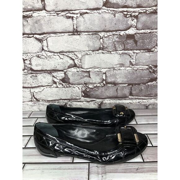 Burberry Black Patent Leather Quilted Buckle Strap Ballet Flats Women Sz 36EU/6M - Picture 3 of 16
